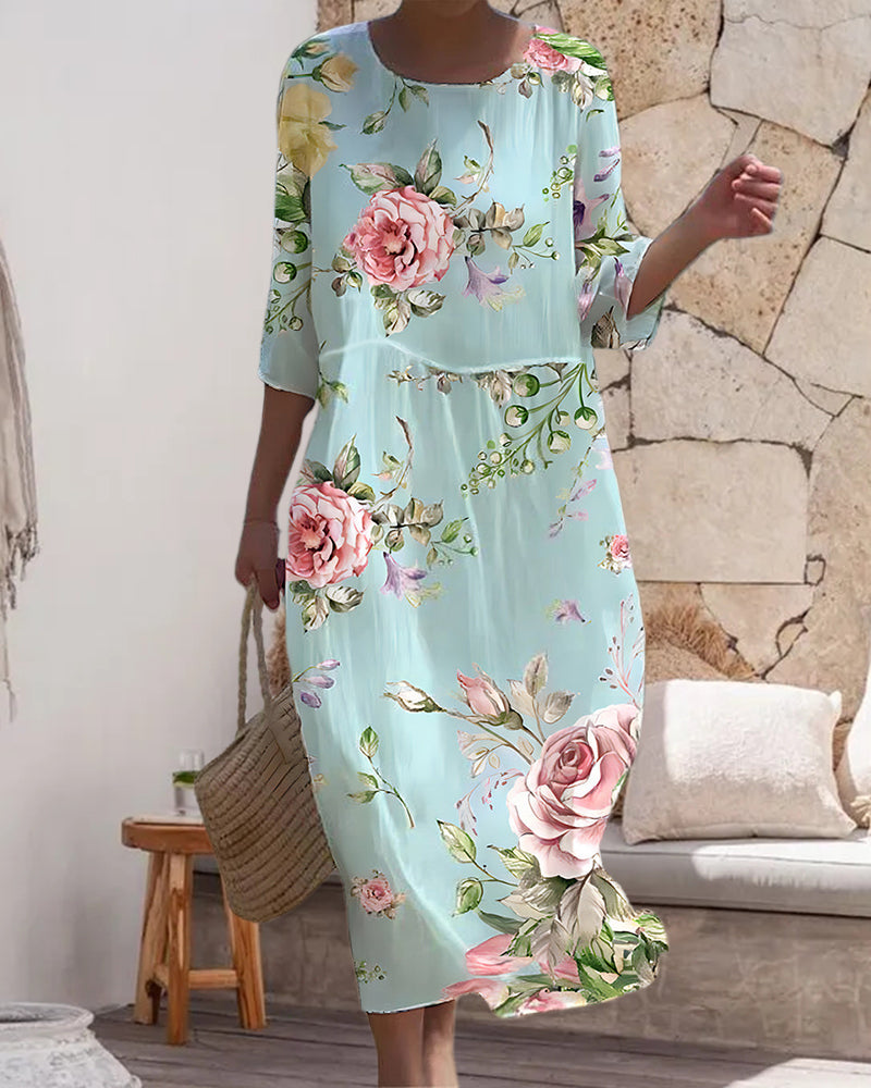 Ella™ -  Elegant Floral Dress with Tummy Coverage