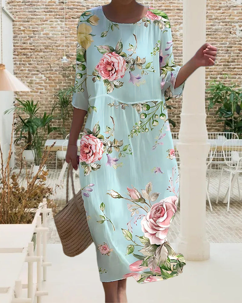 Ella™ -  Elegant Floral Dress with Tummy Coverage